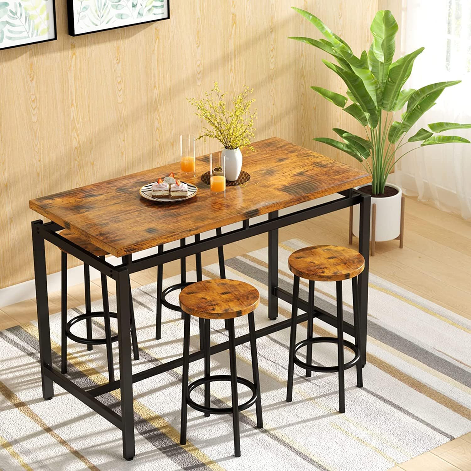 Home Improvement Kitchen Set - ダイニングテーブルと椅子の5点セット 家庭用キッチン ホームインテリア家具 ハイテーブルと椅子